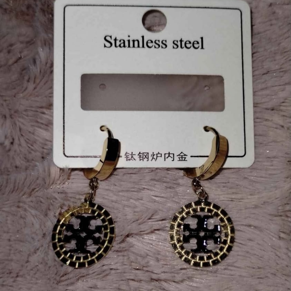 Gold and Black Stainless Steel Earrings
